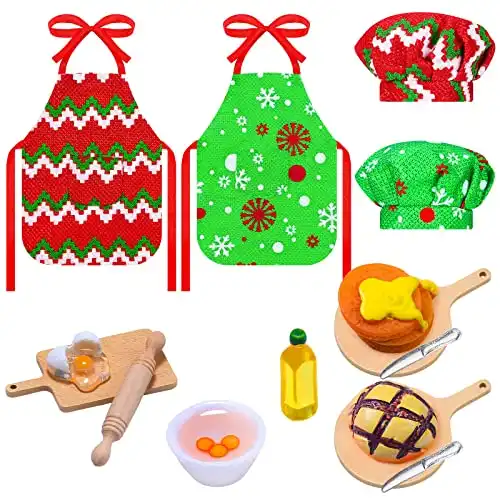 Christmas Elf Accessories Mini Elf Doll Baker Outfit Set Include Apron Hats Rolling Pin Egg Cookie Tray Set Mixing Bowl