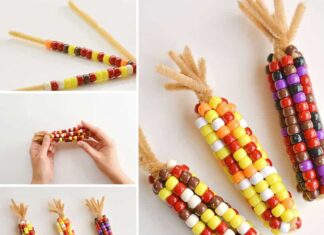 How to make Beaded Pipe Cleaner Indian Corn This beaded pipe cleaner Indian corn craft is SO FUN! And it's so simple to make. All you need are two simple supplies that you can usually find at the dollar store. This is such a fun and easy kids craft and a super fun Thanksgiving activity. I love how realistic they end up looking!