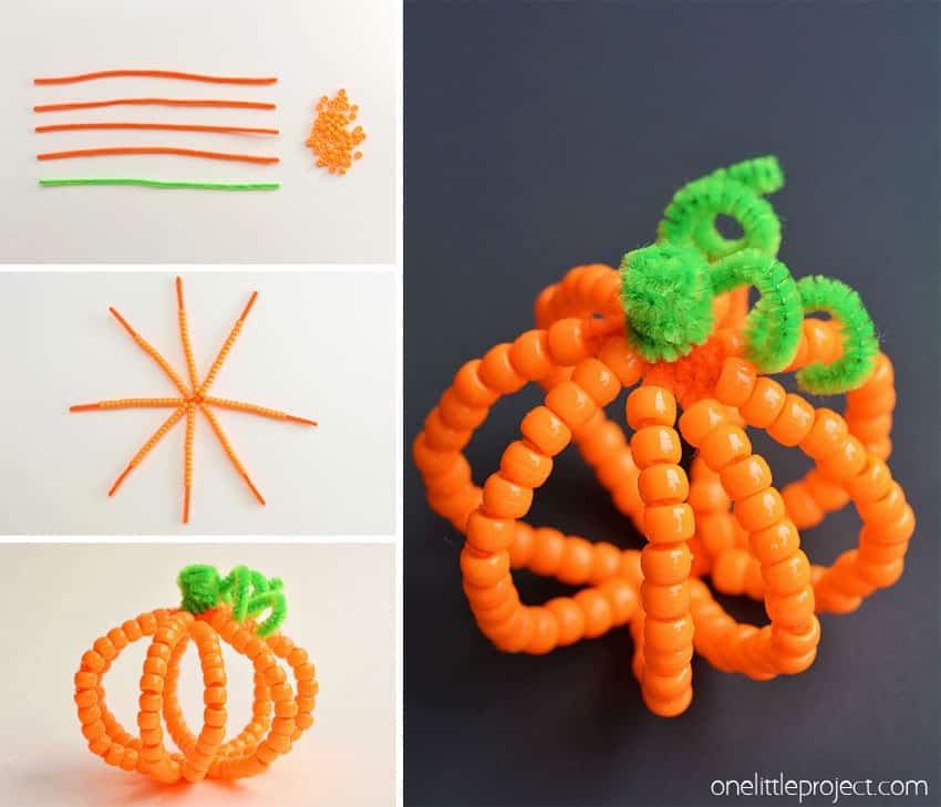 These beaded pipe cleaner pumpkins are SO ADORABLE! And they're really easy to make! All you need are two simple supplies that you can usually find at the dollar store. This is such a fun and simple kids craft that's super for Halloween and Thanksgiving. It’s a great activity for kids, teens, tweens, adults and seniors and a fun activity for October or fall/autumn in general.