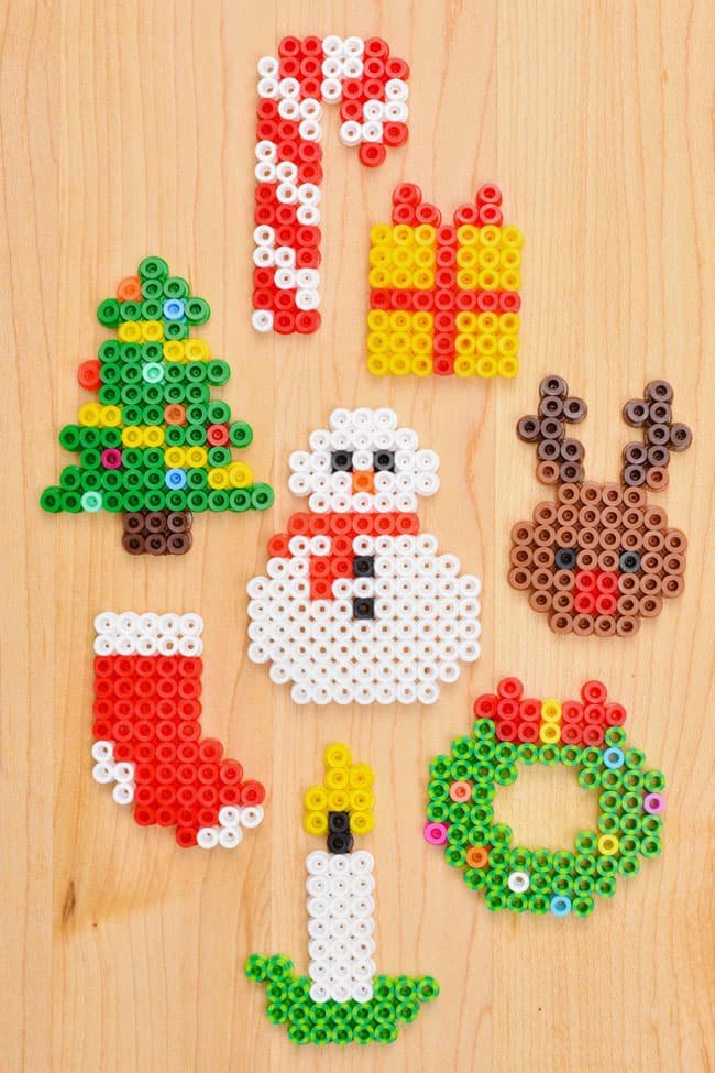 8 different free, printable Christmas Perler bead designs