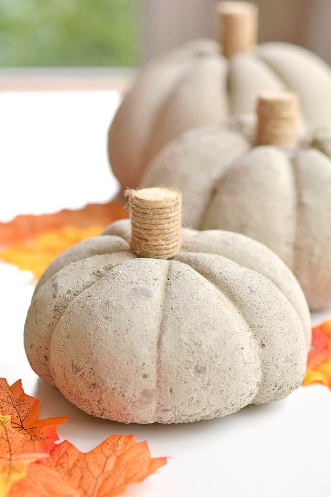 Concrete pumpkins made with pantyhose