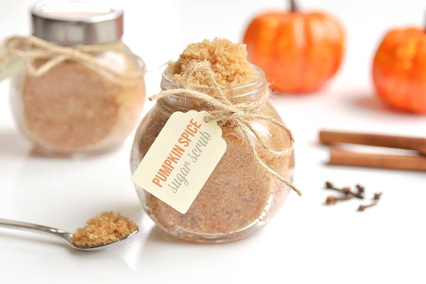 A jar of DIY pumpkin spice sugar scrub