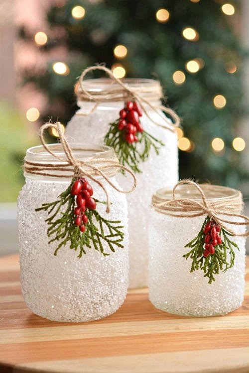 Winter Craft Ideas - DIY Snowy Mason Jars