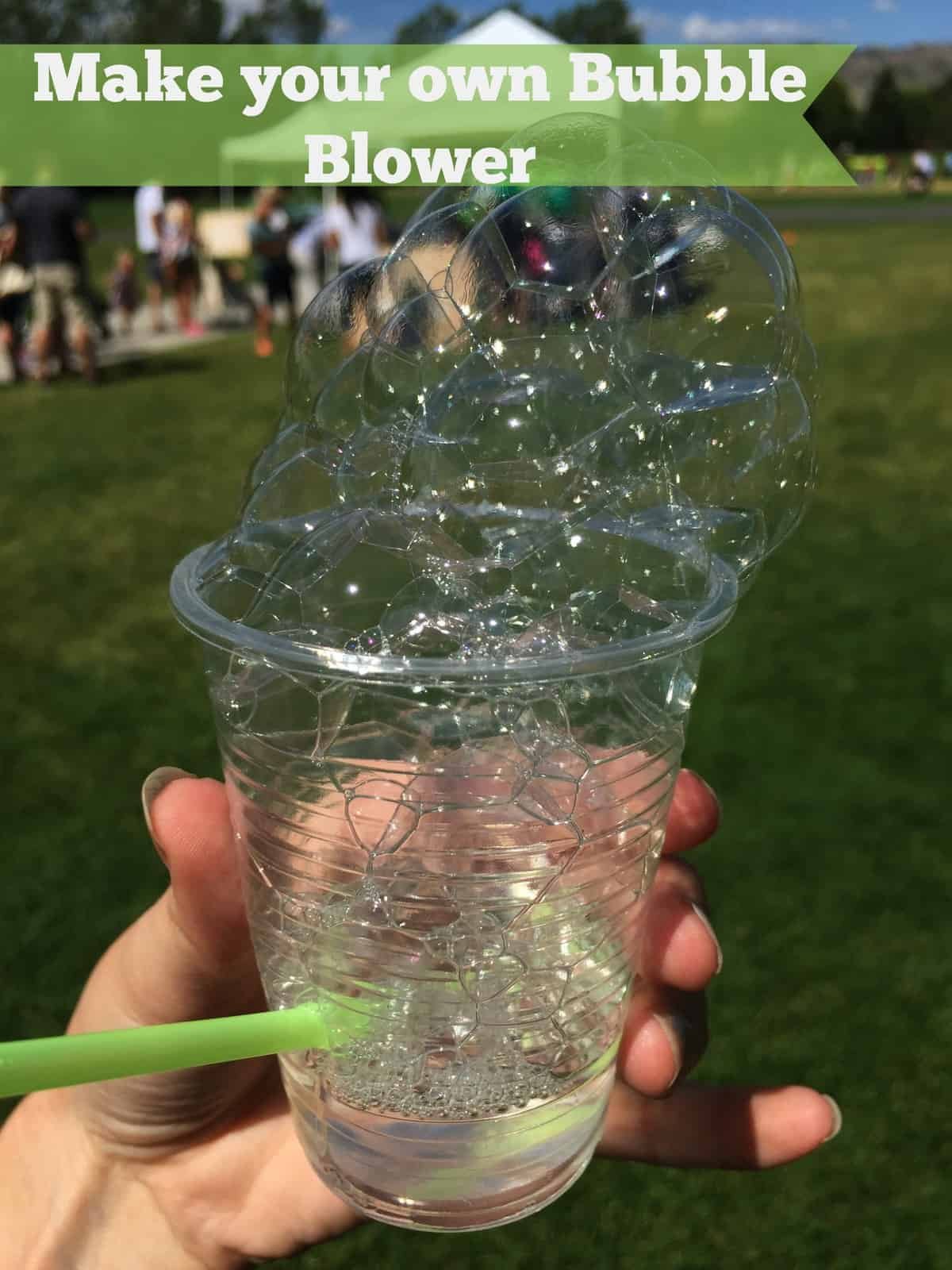 A glass of green grass, with Bubble and Craft