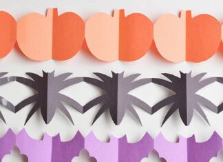 How to make Halloween Paper Garland Cutouts These Halloween paper garland cutouts are SO CUTE and surprisingly simple to make! This is such a fun Halloween craft for kids! Even teens, tweens, adults and seniors would have fun making them! They'd look great hung up on a door, on the walls, or even in the window! What a simple paper craft for kids and a great way to make some non-spooky DIY Halloween decor!