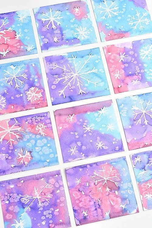 Winter Craft Ideas - Salt and Watercolor Snowflake Art