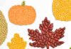 DIY Fall Bean Mosaics Fall leaves and pumpkin mosaics made with dried beans