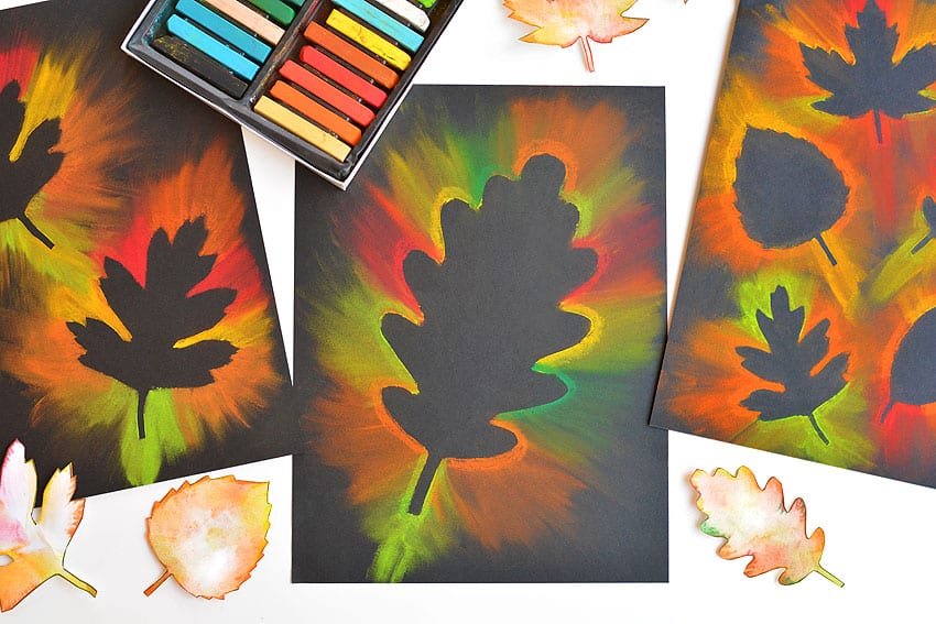 Fall leaf chalk art drawings