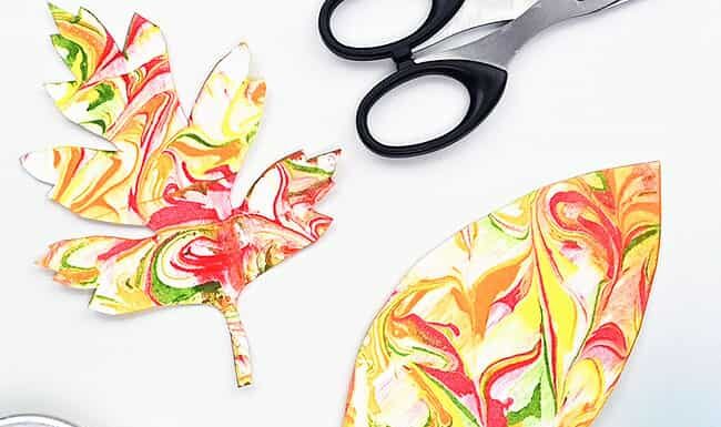 How to Create Marbled Fall Leaves Art Marbled leaves surrounded by the materials to make them