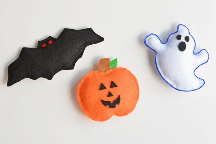 No-sew Halloween bat, pumpkin, and ghost plushies