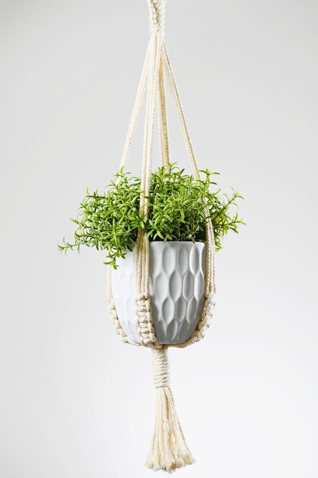 Easy knots making up a macrame plant hanger