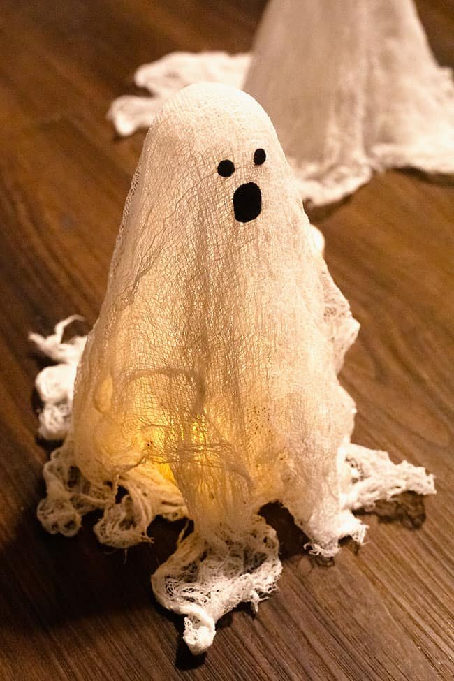 Gauzy, glowing cheesecloth ghost for Halloween