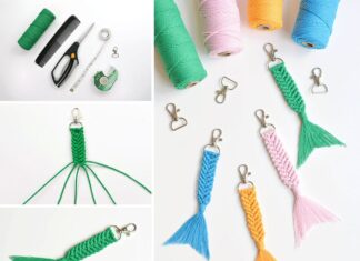 How to Make a Macrame Keychain Collage of images showing how to make macrame keychains
