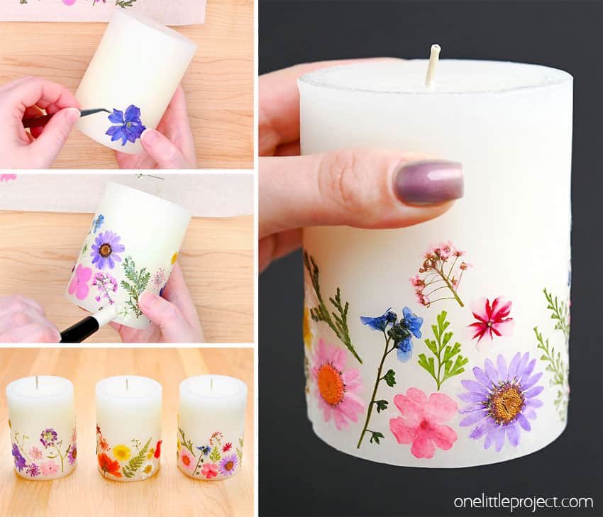 DIY pressed flower candles