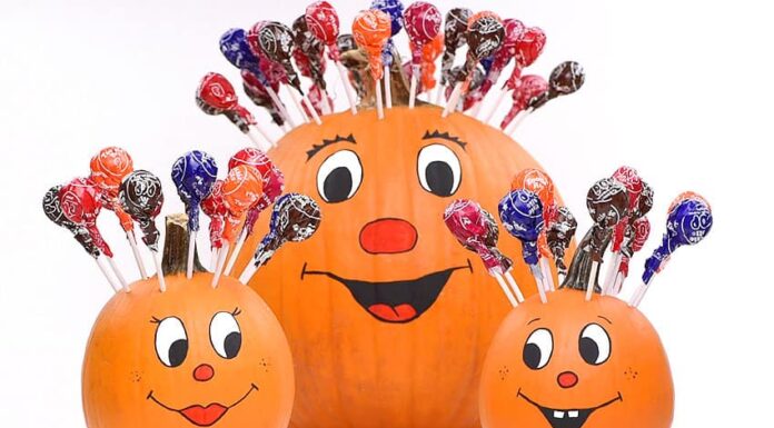 Lollipop Hair Pumpkin Three lollipop pumpkins grouped together
