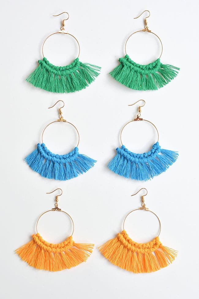 Three pairs of macrame earrings