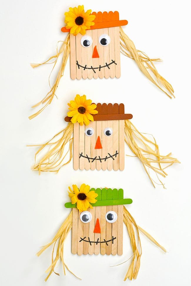 Scarecrow craft made from popsicle sticks