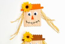 Popsicle Stick Scarecrow Scarecrow craft made from popsicle sticks