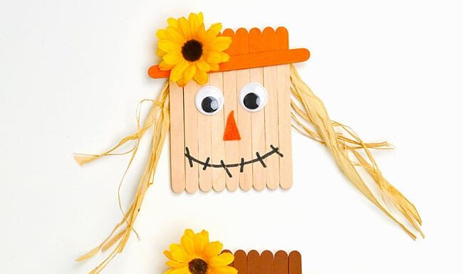 Popsicle Stick Scarecrow Scarecrow craft made from popsicle sticks