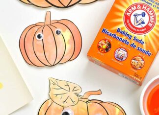 How to make Pumpkin Fizzy Art Orange pumpkins made with fizzy vinegar and baking soda paint
