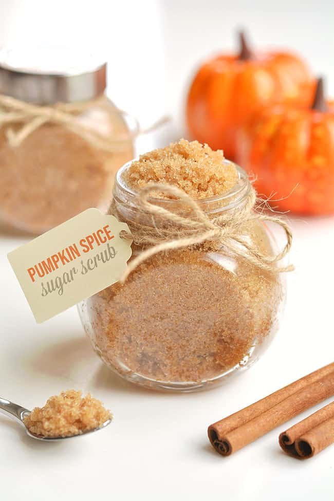 A jar of pumpkin spice sugar scrub