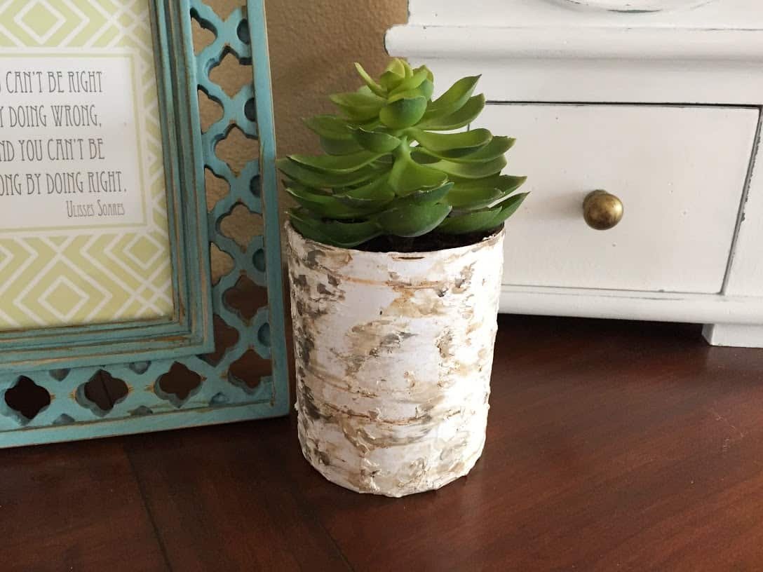 Birch Vases Made with Scrapbook Paper on a desk