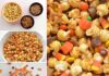 Halloween Caramel Corn This scarecrow crunch snack mix is SO EASY to make and tastes so good! This is such an awesome kid friendly Halloween snack recipe. It would also make an awesome Thanksgiving treat! Loaded with the perfect mix of salty and sweet treats, this "boo-tiful" blend is exactly what you need to celebrate the spookiest night of the year! Or just fall and autumn in general!