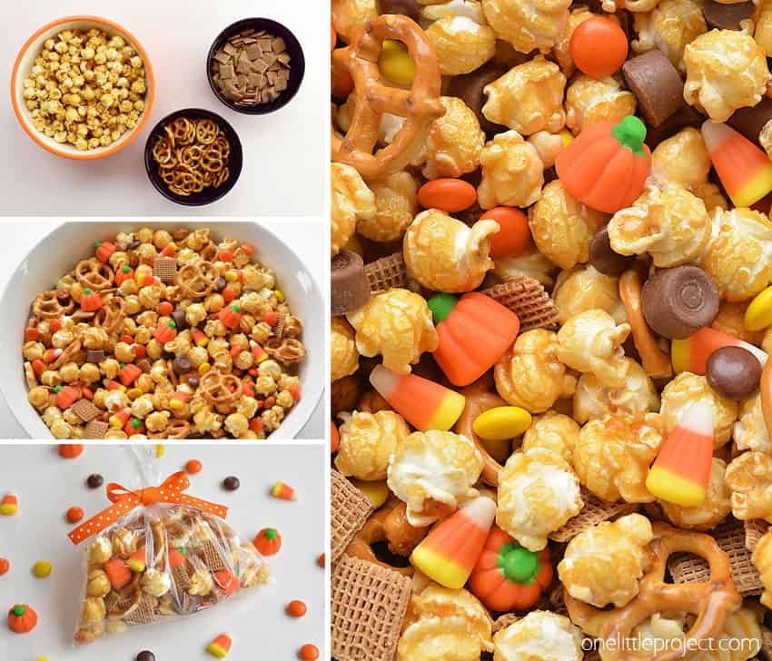 This scarecrow crunch snack mix is SO EASY to make and tastes so good! This is such an awesome kid friendly Halloween snack recipe. It would also make an awesome Thanksgiving treat! Loaded with the perfect mix of salty and sweet treats, this "boo-tiful" blend is exactly what you need to celebrate the spookiest night of the year! Or just fall and autumn in general!