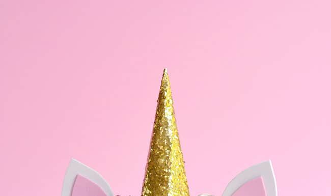 Easy Painted Unicorn Pumpkin Pumpkin decorated like a unicorn with a glitter horn and a flower crown