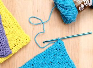 How to Crochet a Dishcloth: Easy Pattern Tutorial Blue crochet dishcloth made with a free printable pattern