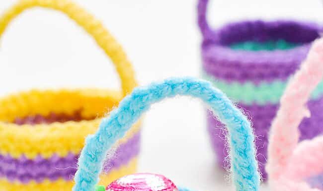 How to Crochet an Easter Basket: Step-by-Step Guide Crochet Easter basket filled with chocolate eggs