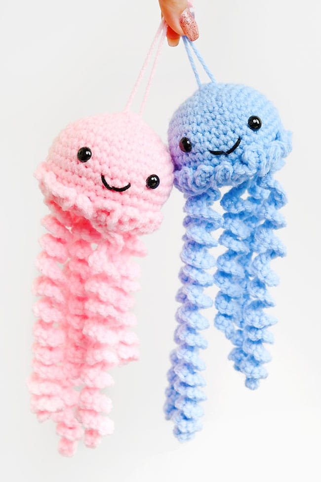 Cute pink and blue crochet jellyfish nursery decorations