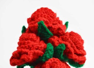 How to Crochet a Rose: Easy Flower Pattern Holding a boquet of crochet roses