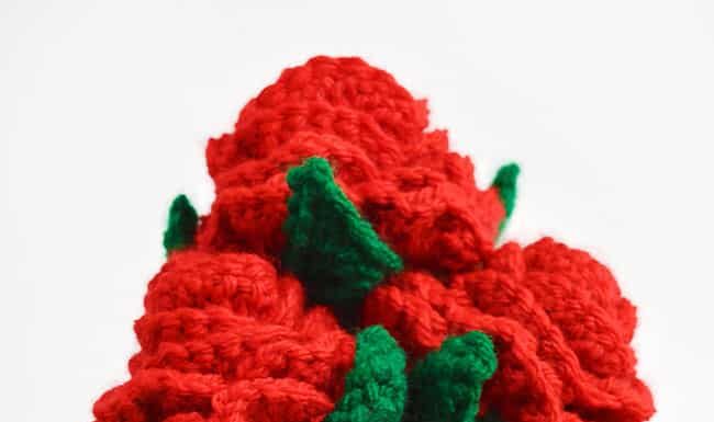 How to Crochet a Rose: Easy Flower Pattern Holding a boquet of crochet roses
