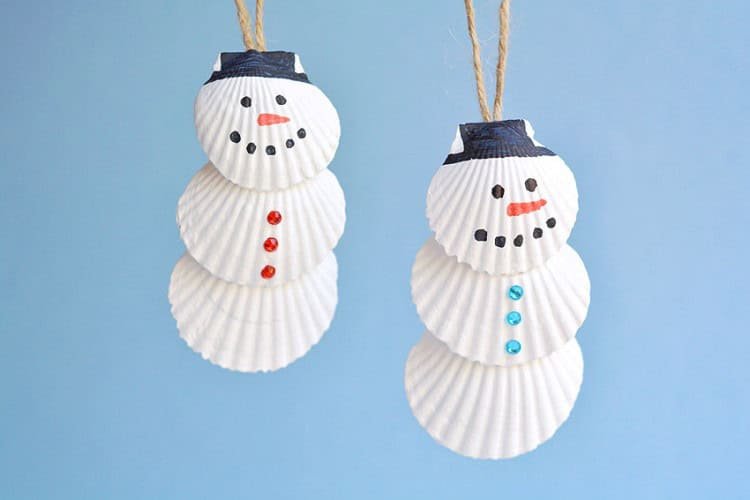 DIY snowman seashell ornaments