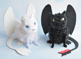 Pom Pom Dragons Inspired by How to Train Your Dragon These pom pom dragons, inspired by How to Train Your Dragon: The Hidden World (in theaters February 22) are so fun! You can easily make Toothless and Light Fury at home with a few simple materials. They're super cute, simple to make and the kids loved playing with them! It's so easy to make pom poms just by wrapping yarn around your fingers! #HowToTrainYourDragon