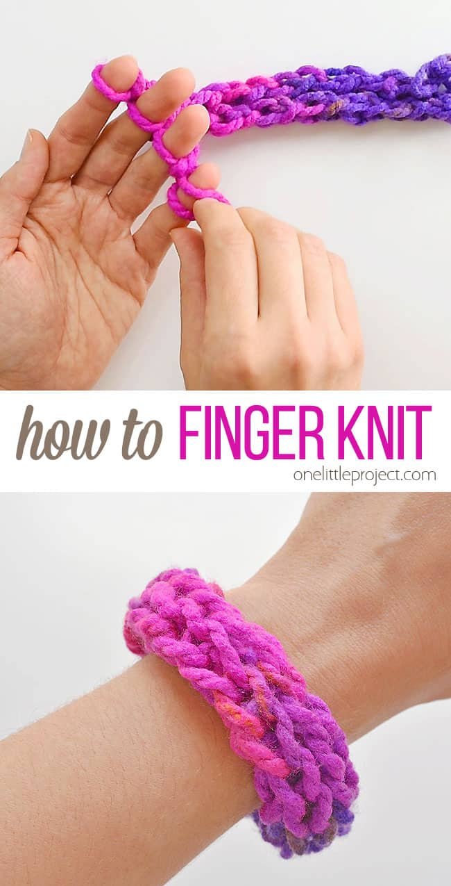 Finger knitting is such a fun and easy craft for kids! This kids activity (it's also a fun craft for adults!) is a great way to make friendship bracelets, necklaces or even headbands. It's super simple and kids can do it by themselves. In less than 15 minutes you can learn how to finger knit AND make your first bracelet! All you need is yarn and your hands!