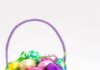 DIY Mini Easter Basket Craft: Simple Tutorial Small purple Easter basket filled with chocolate eggs