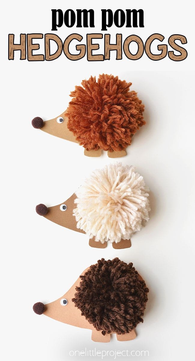 Three pom pom hedgehogs