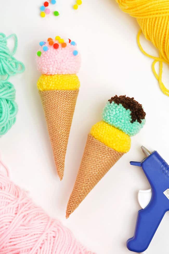 DIY pom pom ice cream cone craft