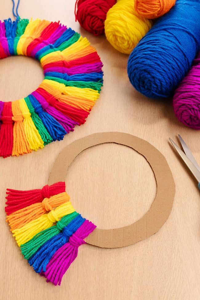 Making a rainbow door wreath