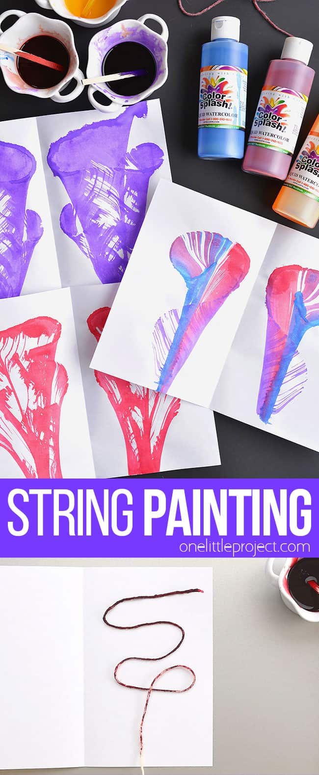 String painting is such a fun and EASY way to create beautiful artwork! It's amazing to see the beautiful designs you can create with a simple piece of string or yarn. This kid-friendly technique uses liquid watercolours or ink and regular printer paper. Such a great art idea for both adults and kids!