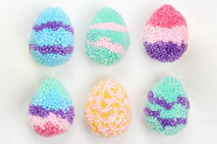 Yarn pom pom eggs