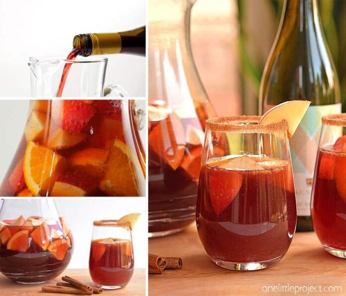 This recipe for autumn sangria is SO GOOD!! Infused with cinnamon and apples, this red wine sangria recipe is fruity, with just a hint of spice and tastes delicious! It's one of the easiest big batch cocktails you can make and by making it a day ahead there's no last minute rush. It has all the yummy flavours of autumn and is a crowd pleasing cocktail for any fall occasion, whether it's Thanksgiving, a get together with friends or just a relaxing evening at home.