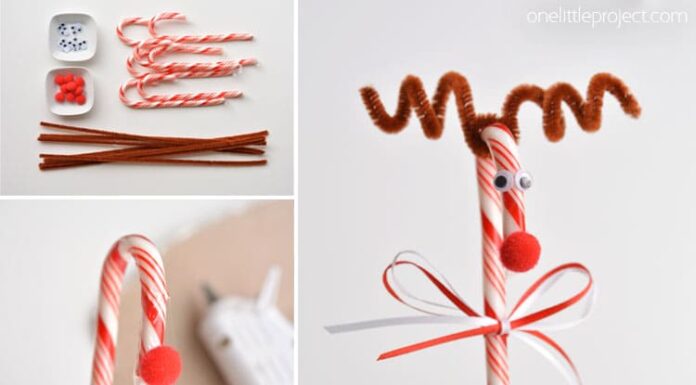 How to make Reindeer Gift Bags Do you remember making these candy cane reindeer when you were a kid?! They're so cute and SO EASY! What a great holiday craft to do with the kids!
