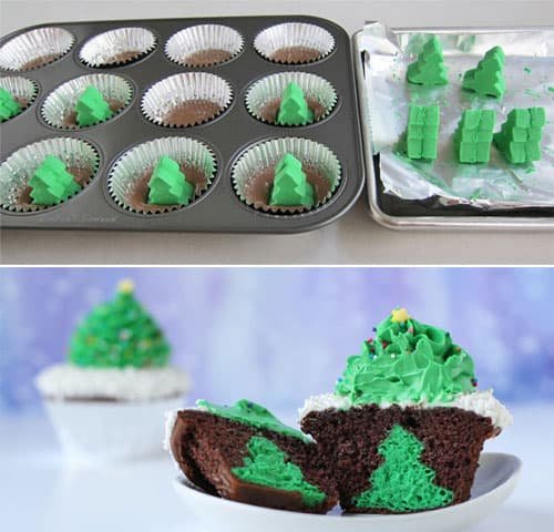 30+ Easy Christmas Cupcake Ideas - Cheesecake Stuffed Christmas Tree Cupcakes