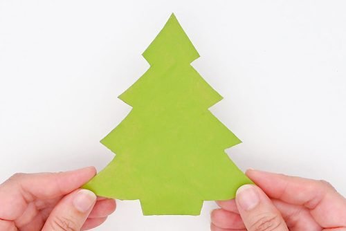 Green evergreen tree shape being held by 2 hands