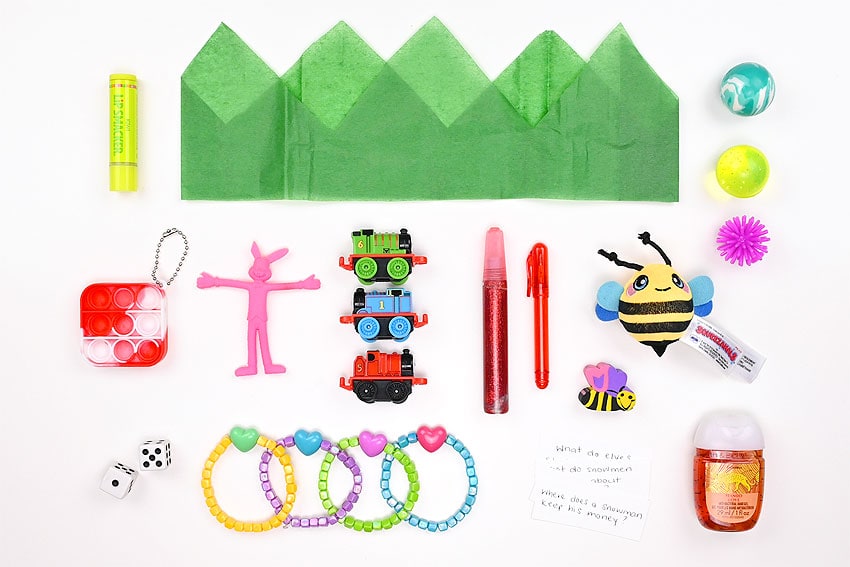 Toys and supplies to put inside Christmas crackers