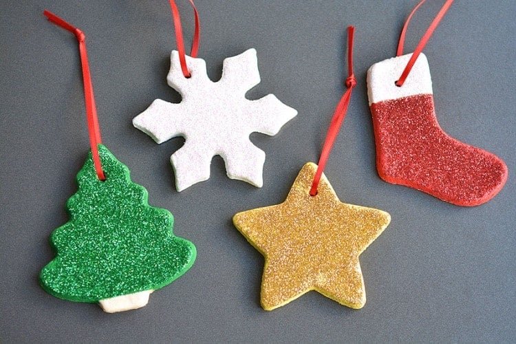 Tree, snowflake, star, and stocking salt dough ornaments