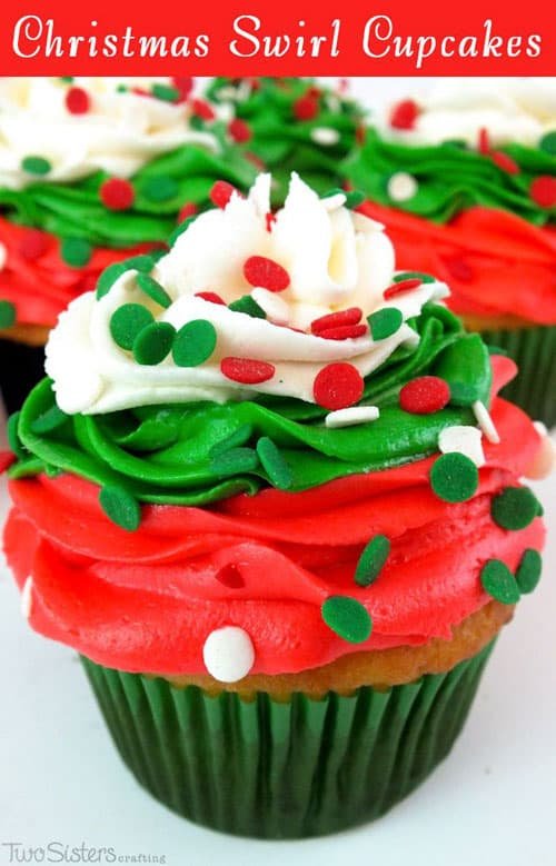 30+ Easy Christmas Cupcake Ideas - Christmas Swirl Cupcakes